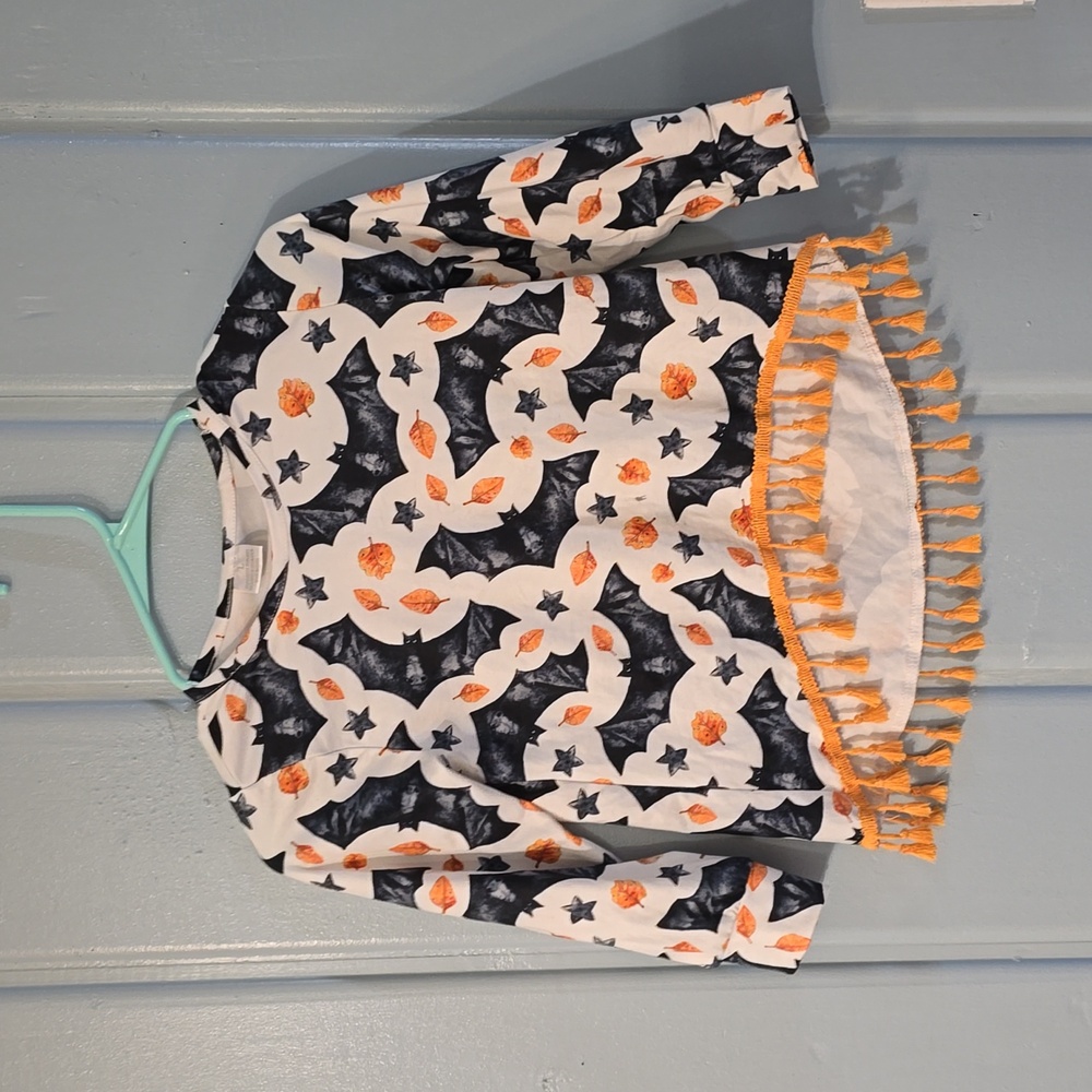 Girls Boutique Long Sleeve Bats & Leaves Halloween Shirt
